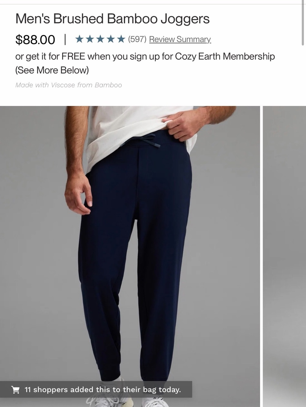 Cozy Earth Men's Brushed Bamboo Joggers - Navy